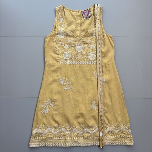 JOHNNY WAS BRIAR Dress Small Embroidered Buttoned Back Sleeveless Linen Washable - Picture 5 of 11